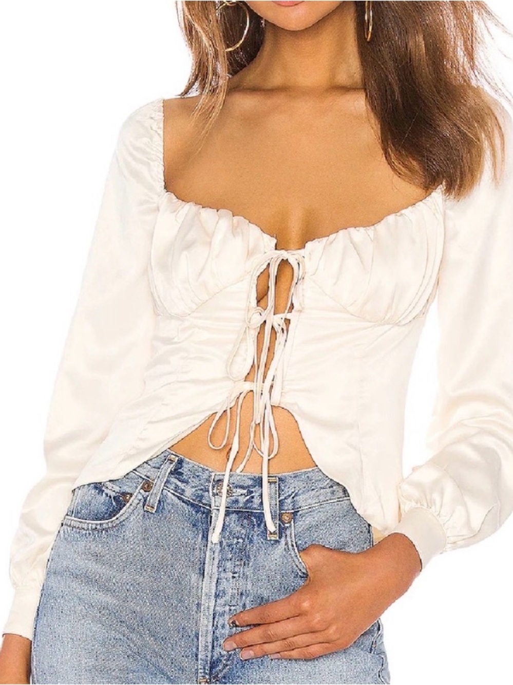 REVOLVE x Majorelle Ivory Satin Tie-Front Top - Picture 9 of 9